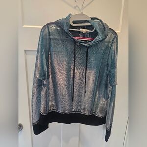Silence + Noise Metallic Mesh Hoodie Women’s Large – Sheer Iridescent Festival